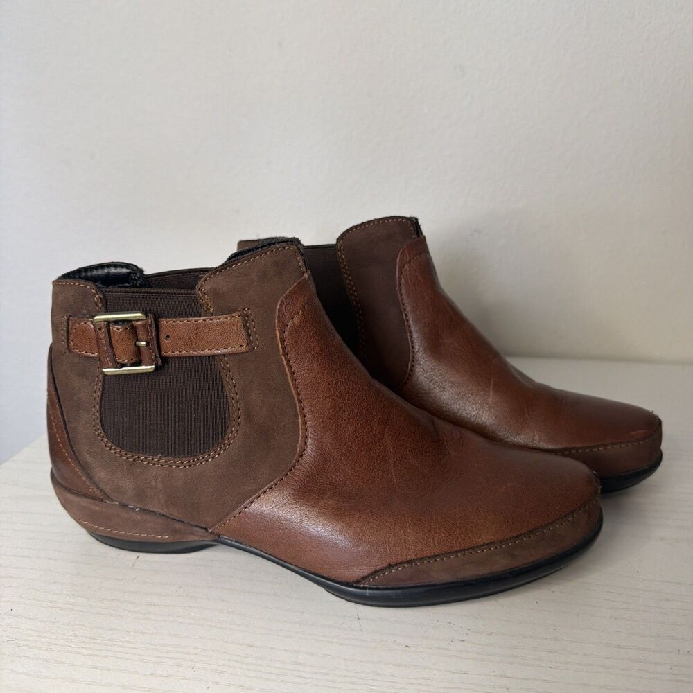 Aetrex Amy Brown Leather Ankle Boots Women Size 7 Comfort Casual Boho Preppy